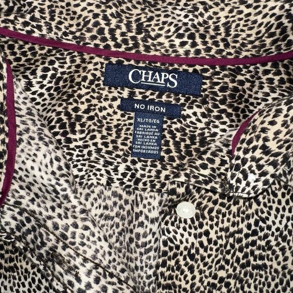 Chaps No Iron Leopard Print Button Down Shirt XL Long Sleeve Animal Print Top - Picture 4 of 9